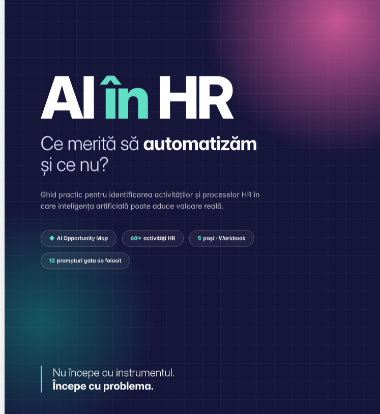 Coperta ghidului practic AI în HR: ce merită să automatizăm și ce nu?
